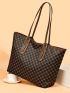 Geometric Pattern Shoulder Tote Bag Large Capacity Contrast Binding