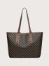 Geometric Pattern Shoulder Tote Bag Large Capacity Contrast Binding