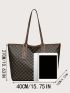 Geometric Pattern Shoulder Tote Bag Large Capacity Contrast Binding