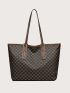 Geometric Pattern Shoulder Tote Bag Large Capacity Contrast Binding