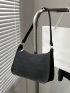 Embossed Detail Hobo Bag Solid Black PU