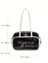 Small Shoulder Tote Bag Letter Graphic Contrast Binding, Clear Bag