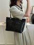 Crocodile Embossed Shoulder Tote Bag Minimalist Black