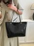 Crocodile Embossed Shoulder Tote Bag Minimalist Black