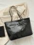 Crocodile Embossed Shoulder Tote Bag Minimalist Black