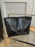 Crocodile Embossed Shoulder Tote Bag Minimalist Black