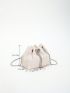 Mini Straw Bag Pearl Decor Drawstring Design Chain Strap