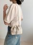 Mini Straw Bag Pearl Decor Drawstring Design Chain Strap