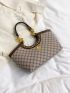 Geometric Pattern Top Handle Bag Small Chain Decor, Clear Bag