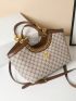 Geometric Pattern Top Handle Bag Small Chain Decor, Clear Bag