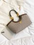 Geometric Pattern Top Handle Bag Small Chain Decor, Clear Bag