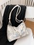 Medium Hobo Bag Heart Pattern Faux Pearl & Chain Decor