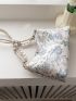 Medium Hobo Bag Heart Pattern Faux Pearl & Chain Decor