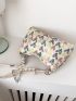 Medium Hobo Bag Flower Pattern Faux Pearl & Chain Decor