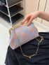 Small Square Bag Flower Pattern Kiss Lock Chain Strap