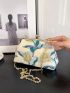 Small Square Bag Flower Pattern Kiss Lock Chain Strap