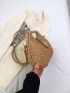 Mini Straw Bag Colorblock Twist Lock Double Handle