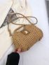 Mini Straw Bag Colorblock Twist Lock Double Handle