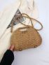 Mini Straw Bag Colorblock Twist Lock Double Handle