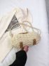 Medium Straw Bag Colorblock Twist Lock Double Handle