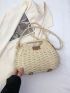 Medium Straw Bag Colorblock Twist Lock Double Handle