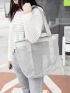 Solid Color Tote Bag Mesh Design Double Handle