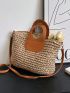 Medium Straw Bag Double Handle Two Tone