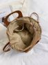 Medium Straw Bag Double Handle Two Tone