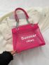 Small Square Bag Letter Print Double Handle Hot Pink, Clear Bag