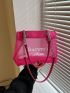 Small Square Bag Letter Print Double Handle Hot Pink, Clear Bag