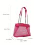 Small Square Bag Letter Print Double Handle Hot Pink, Clear Bag