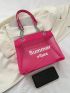 Small Square Bag Letter Print Double Handle Hot Pink, Clear Bag