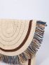 Medium Straw Bag Colorblock Flap Fringe Decor