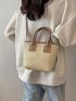 Small Straw Bag Contrast Binding Double Handle