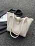 Medium Tote Bag Double Handle Solid Color Button Decor