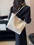 Medium Tote Bag Double Handle Solid Color Button Decor