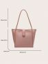 Medium Tote Bag Double Handle Solid Color Button Decor