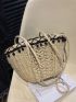 Small Straw Bag Pom Pom Decor Vacation Style