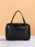 Small Square Bag Crocodile Embossed Black