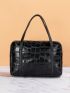 Small Square Bag Crocodile Embossed Black