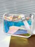 Medium Square Bag Contrast Binding Holographic Funky Style, Clear Bag