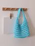 Hollow Out Design Straw Bag Vacation Blue