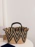 Chevron Print Straw Bag Double Handle Vacation