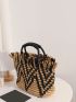 Chevron Print Straw Bag Double Handle Vacation