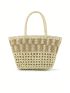 Hollow Out Design Straw Bag Double Handle Vacation