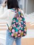 Polyamide Drawstring Backpack Floral Pattern Pocket Front