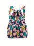 Polyamide Drawstring Backpack Floral Pattern Pocket Front