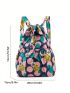 Polyamide Drawstring Backpack Floral Pattern Pocket Front