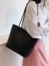 Small Shoulder Tote Bag Litchi Embossed Minimalist Black