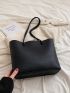 Small Shoulder Tote Bag Litchi Embossed Minimalist Black